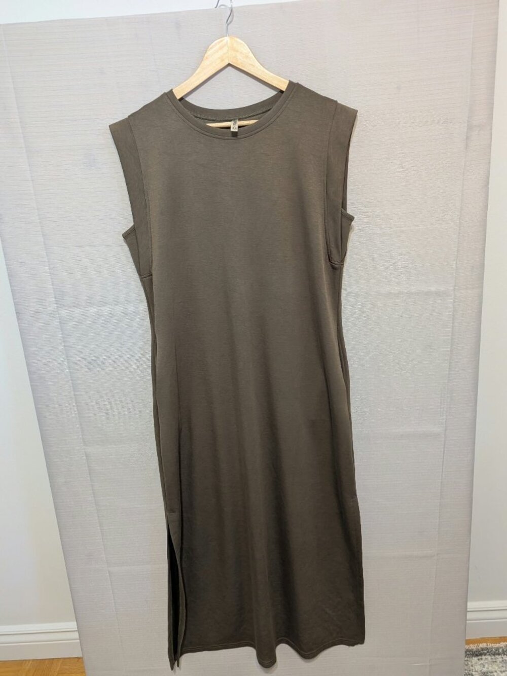 GRECERELLE Olive Green Women's Maxi Side Slit Dress With Pockets XL